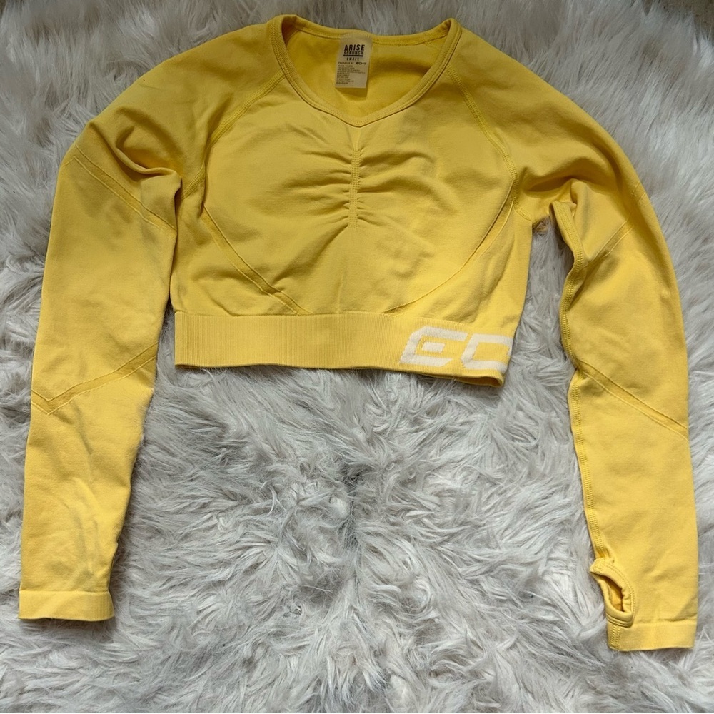 ECHT Arise Scrunch Long Sleeve Crop Top Small Yellow Athleisure - Picture 5 of 7